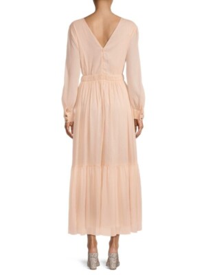 sandro beige dress NWOT Shimmer Long Sleeve Peachy Midi Maxi Sz 42 US 10 SB-SB-Cottage Sherri Hill at Sherri Size:18.5 34/35 Made from 97 percent