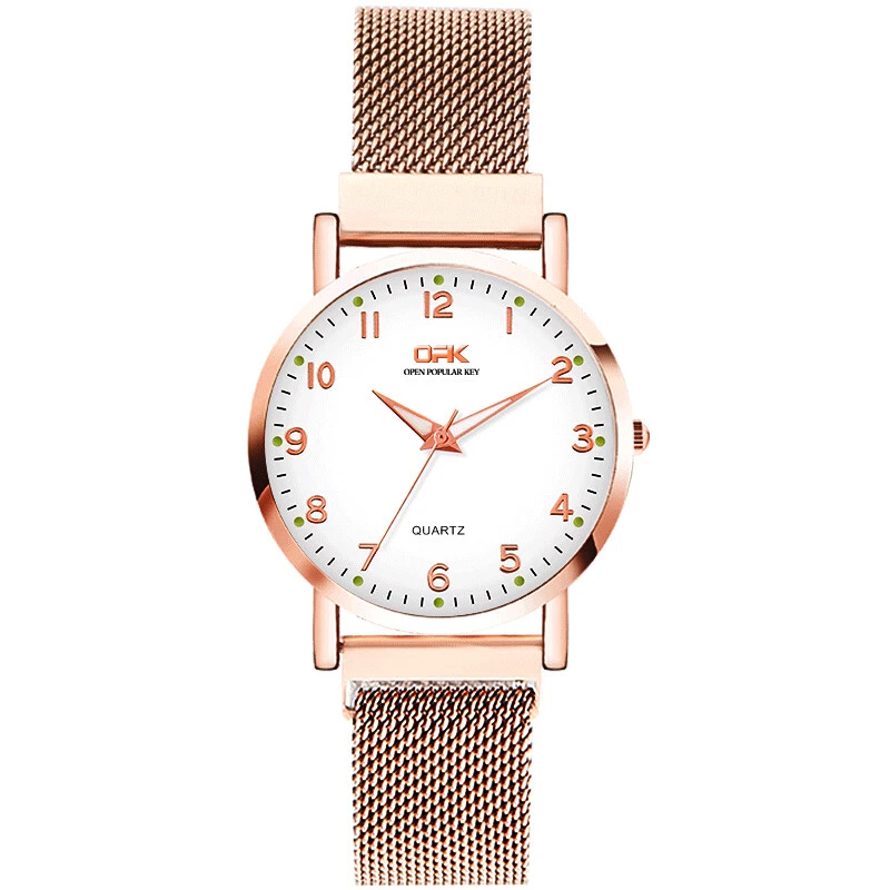 Rose Gold Plated Women Quartz Watch Fashion Mesh Steel Strap Fancy Ladies Watch