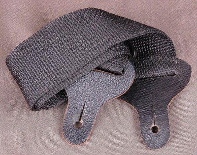 Nylon & Leather Guitar Strap-Black-Bass-Ukulele-Music-Band-Acoustic-Electric-Vtg