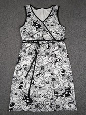 Talbots Dress Size 10 V Neck Black And White Floral Sleeveless Summer Dress