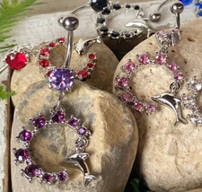 Dolphin Dangle Semi Circle CZ Gem Belly Ring Navel Naval Semi-Circle