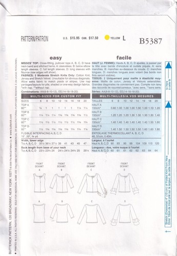 Butterick Sewing Pattern B5387 Misses Top Sleeve Variations Size 14-20 - Picture 2 of 2
