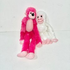 2 Hanging Monkey Plush Stuffed Animal Pink White