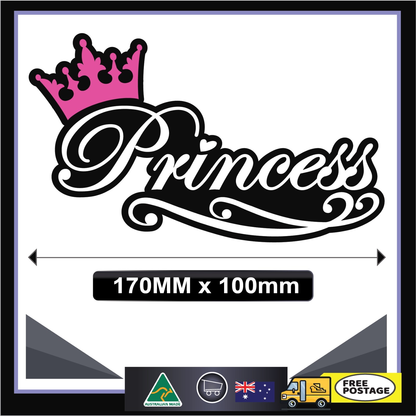 Princess Vinyl Decal Sticker Cute Girl Baby On Board Size 195mm x 100mm