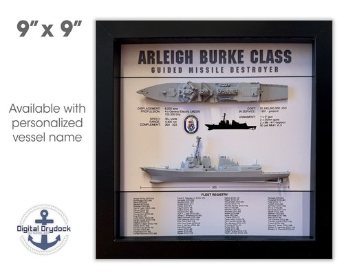 Arleigh Burke Klasse Zerstörer Memorial Display Schattenkasten, 9" x 9", schwarz - Bild 4 von 4