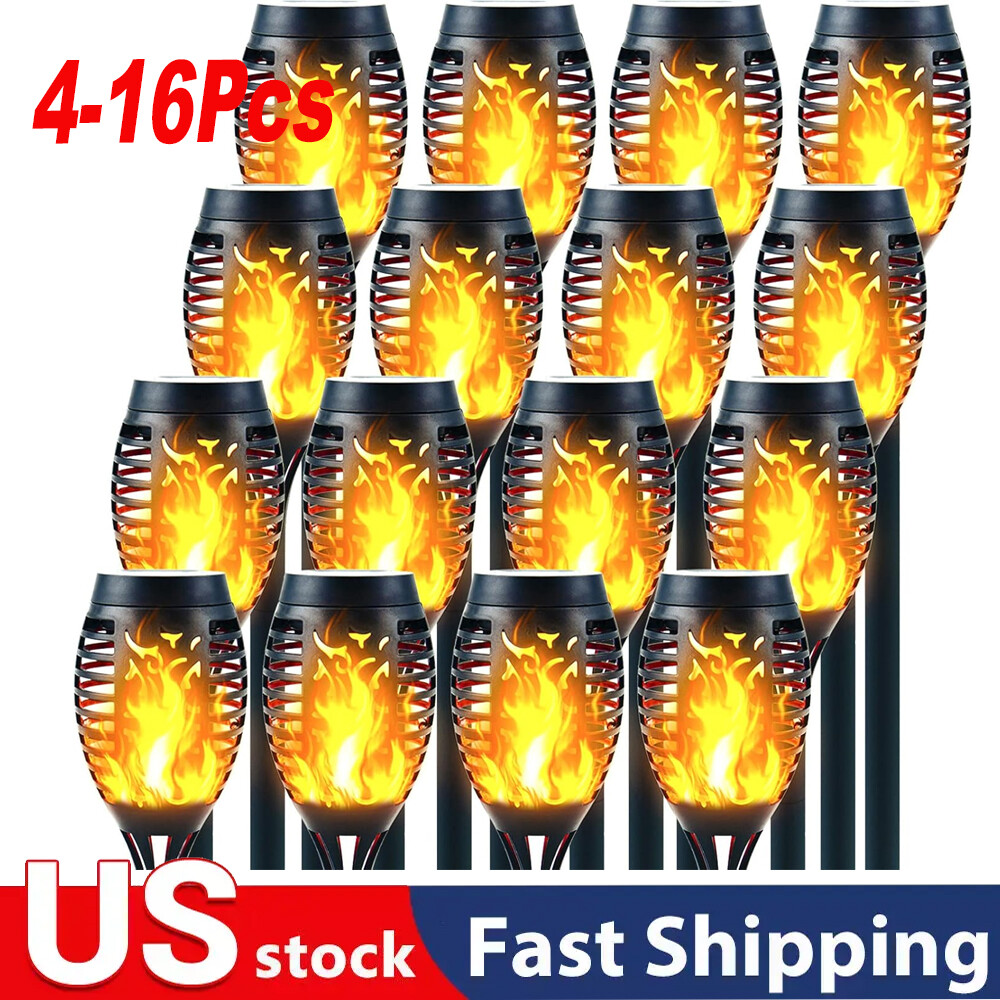 6PCS Solar Lights, Solar Torch Light With Flickering Flame For Garden