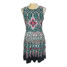 ELIZA J Green Pink Ikat Geo Sleeveless Dress Size 4 Cut Out Back