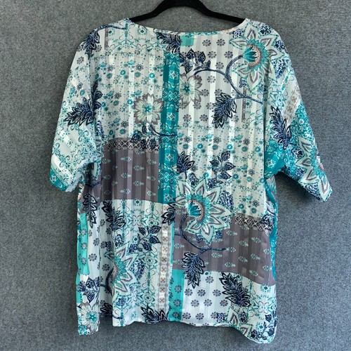 Blusa Noni B Top Mujer Talla 14 Verde Floral Gasa Manga Corta Túnica Fluida - Imagen 2 de 13
