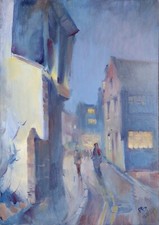passeggiare a Durham la sera dipinto ad olio originale su tela 42x30 cm 