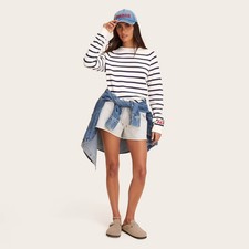 Women Rollneck Striped Pullover Sweater - Parke Navy Blue Striped S