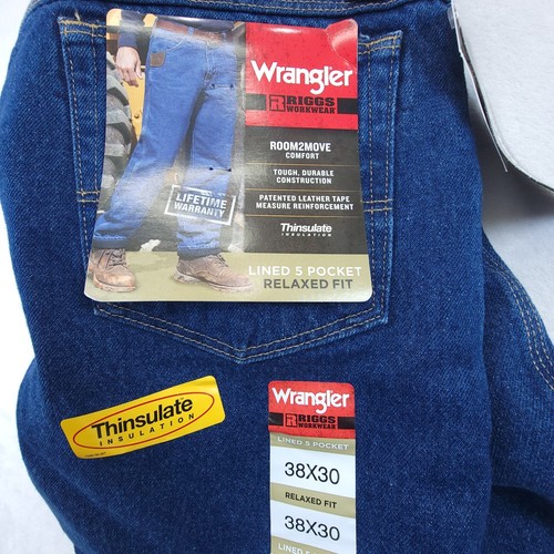 Pantalones de mezclilla para hombre Wrangler 38x30 calce relajado - forrados aislantes térmicos resistentes nuevos - Imagen 10 de 10