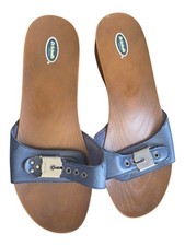 Dr Scholls Original Collection Wood Slide Sandals Navy Blue Leather 9M