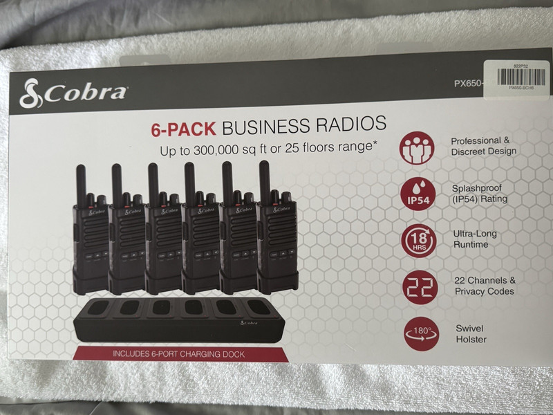 Cobra PX650 6-Pack Portable 2-Way FRS UHF Radios w/ 6-Port Charging Dock