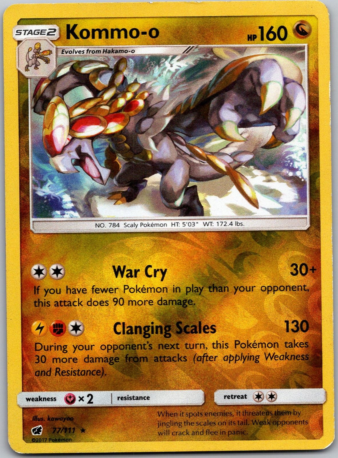 Kommo-o 77/111 Rare Crimson Invasion Pokemon Reverse Holo Lightly Played