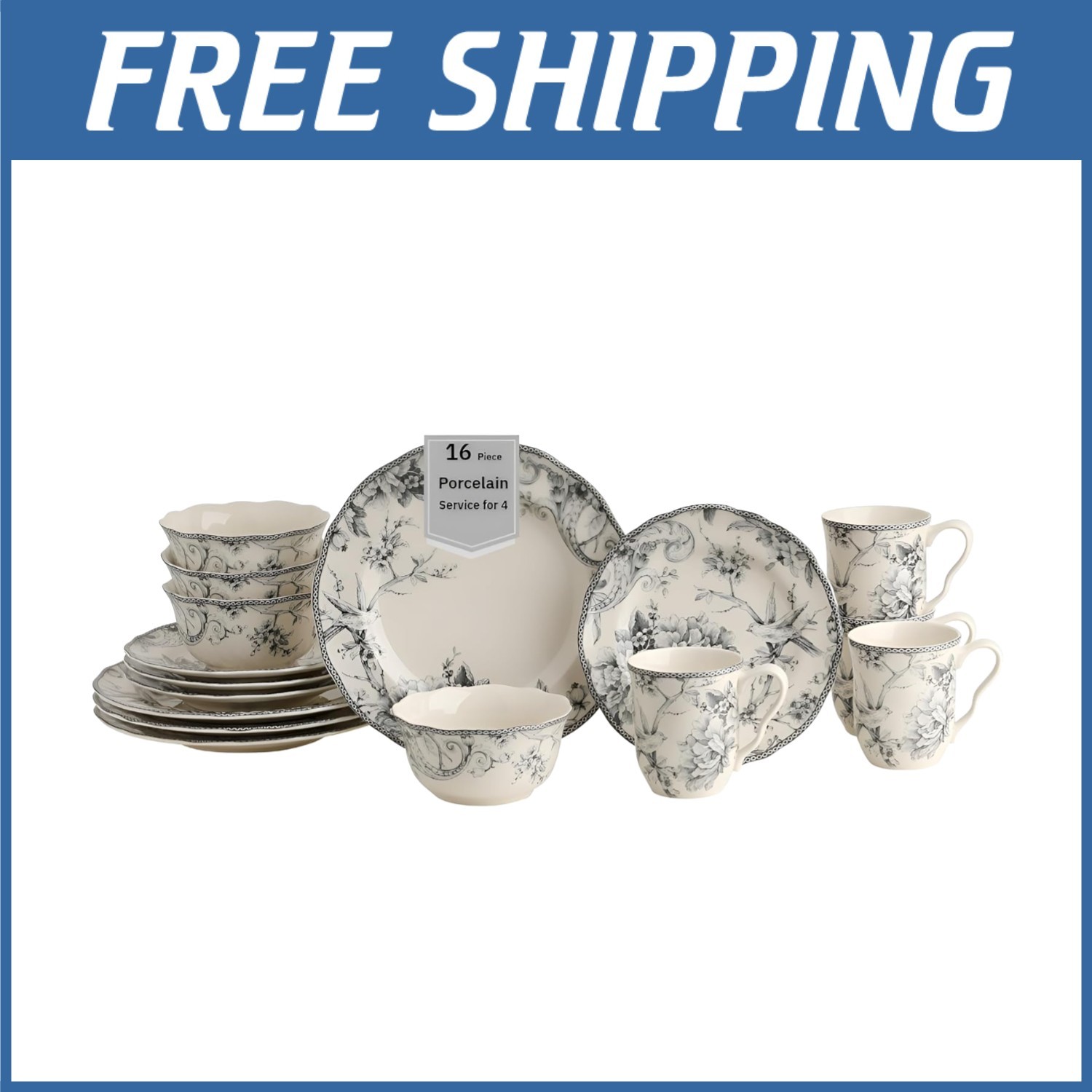 Classic Toile Bird Design Dinnerware Collection-