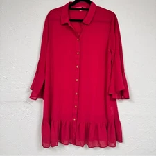 Lilly Pulitzer Pink Ruffled Mini Dress Womens L Bell Sleeve Coquette Casual Boho