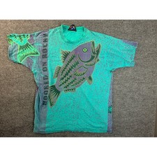 Vintage Rocky Shoes Boots T Shirt XL Teal Fish Graphic Distressed USA Made 90s