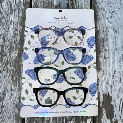 NICOLE MILLER 4-PACK Premium Quality WAYFARER Style Reading Glasses Readers NEW