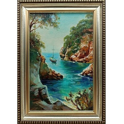 Sailboat Original Oil Painting 4x6 Framed Signed Yacht Marine Seascape Sea Art