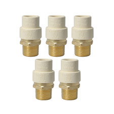 5 Pack XFITTING 1/2" Male NPT x 1/2" CPVC Adapter, Lead Free Brass, CPVC Male
