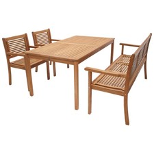 Gartengarnitur Sitzgruppe Gartenset CORUNA 4-teilig (3-er Bank) Eukalyptusholz