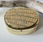Vintage Brass Oval Jewelry Vanity Trinket Box Reptile Skin Inlay Suede Lined Box — photo 1