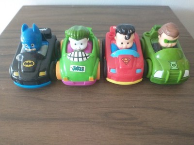 Fisher Price Little People Lot of 4 Superhero Wheelies Batman, Joker, Riddler