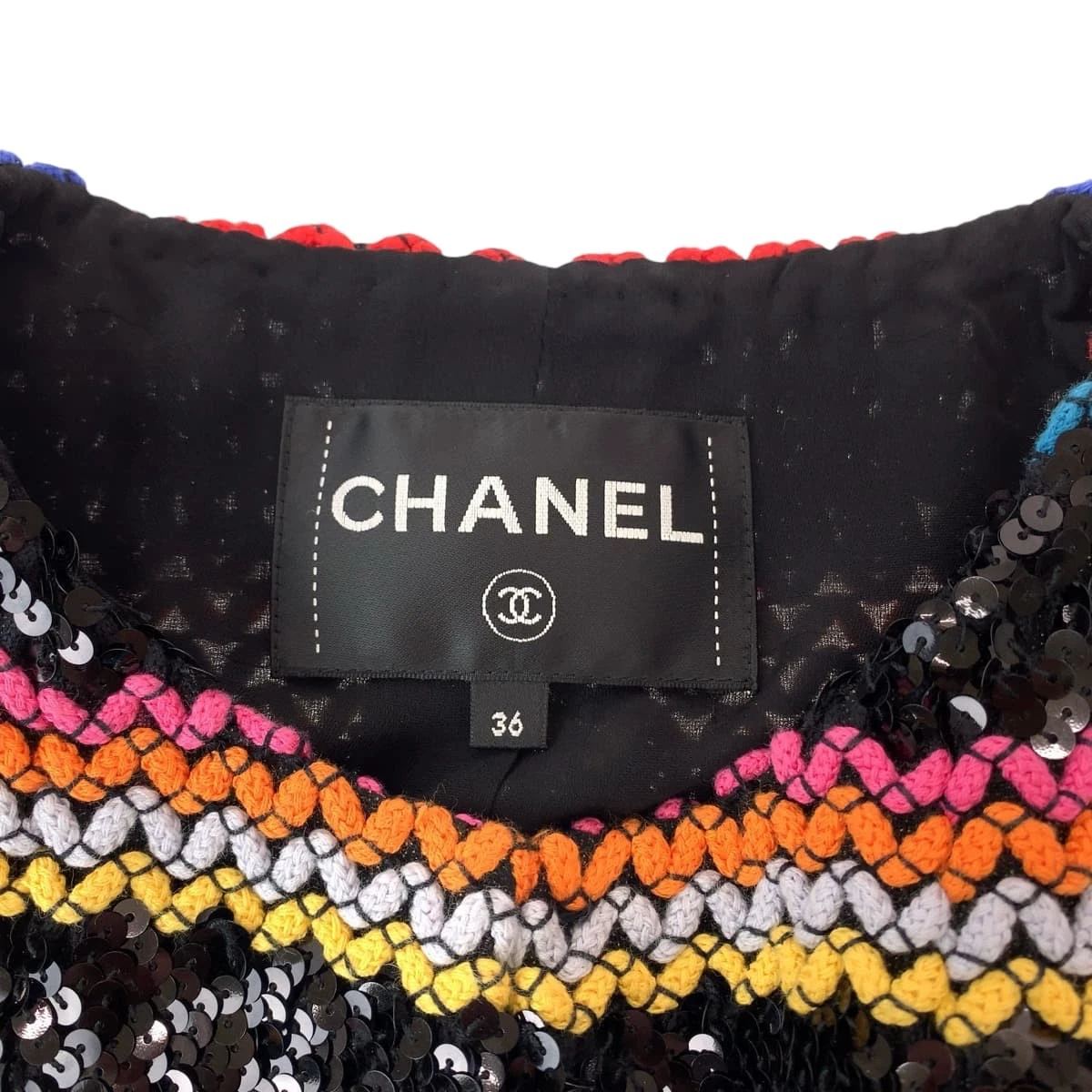 CHANEL Collection linea paillettes P72607V64263 giacca cardigan senza colletto Multicolore