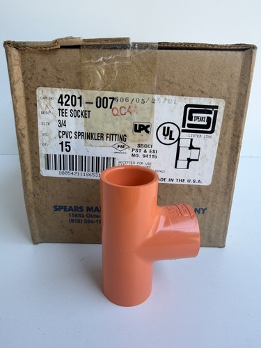Spears FlameGuard 4201-007 Standard Tee 3/4 in Socket CPVC Fire Sprinkler  UL FM