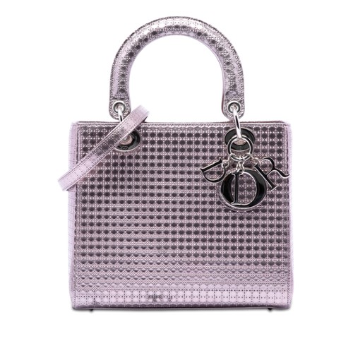 Dior Medium Metallic Patent Microcannage Lady Pre-Loved Satchel Purple