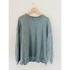 Aerie Style 604 Oversized Crewneck Sweatshirt Sage Green Seam Detail Large