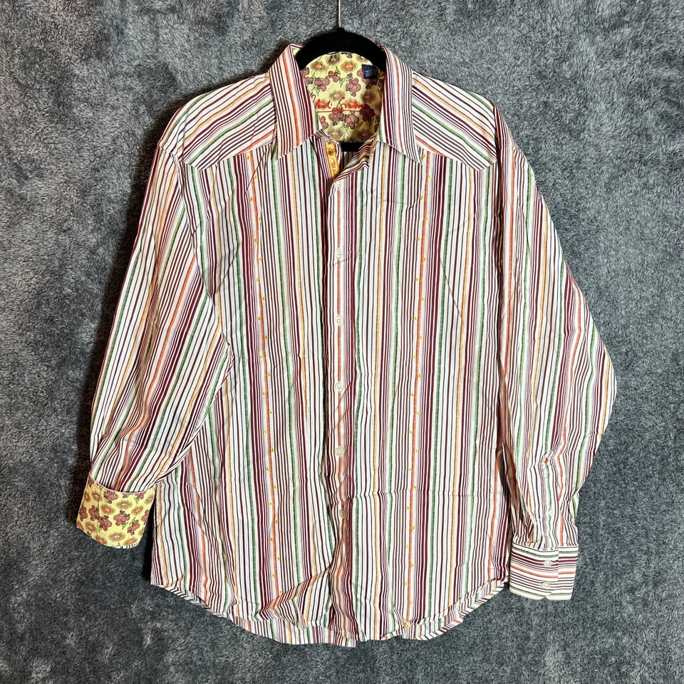 Платье Robert Graham Shrit мужское размер XL в полоску с откидными манжетами разноцветное на пуговицах повседневное - Изображение 3 из 4