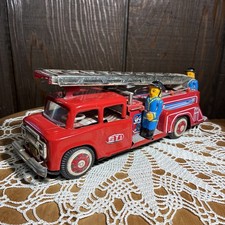 Vintage Tin Friction Fire Truck Toy Vehicle, Working Collectible