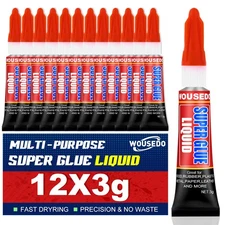 12 X 3g Super Glue Liquid, Clear Strong Adhesive,Fast Drying Cyanoacrylate Glue