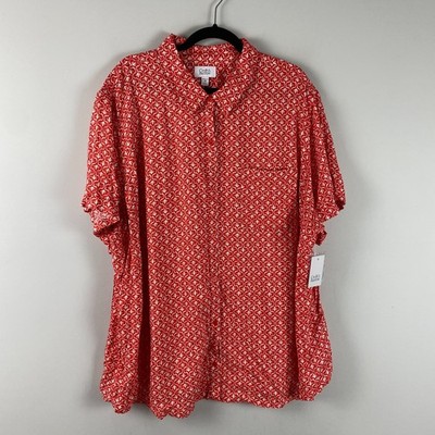 Croft & Barrow Button Up Shirt Size 4X Red White Pattern Short Sleeve Rayon