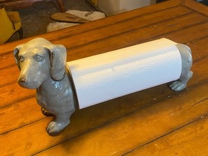 Dachshund Dog Paper Towel Holder Grey Resin Wiener Dog Unique Vtg Home Decor