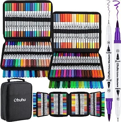 Ohuhu Art Marker Pen Brush Tip Water-based Extra Fine Case 160 colors New