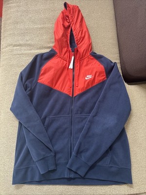 Nike Men's NSW Polar Fleece full zip hooded jacket 929114 Navy/White/ Red  XL