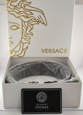 Versace Men Black Color Medusa Face Style Metal Buckle Leather Belt With Box