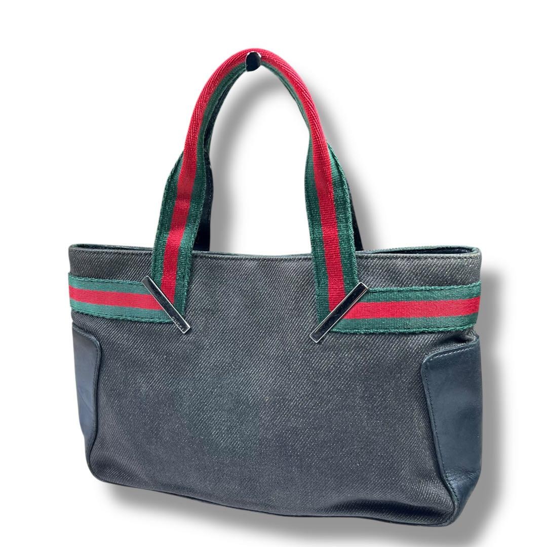 Gucci Sherry Line Canvas Mini Tote Bag Denim Used