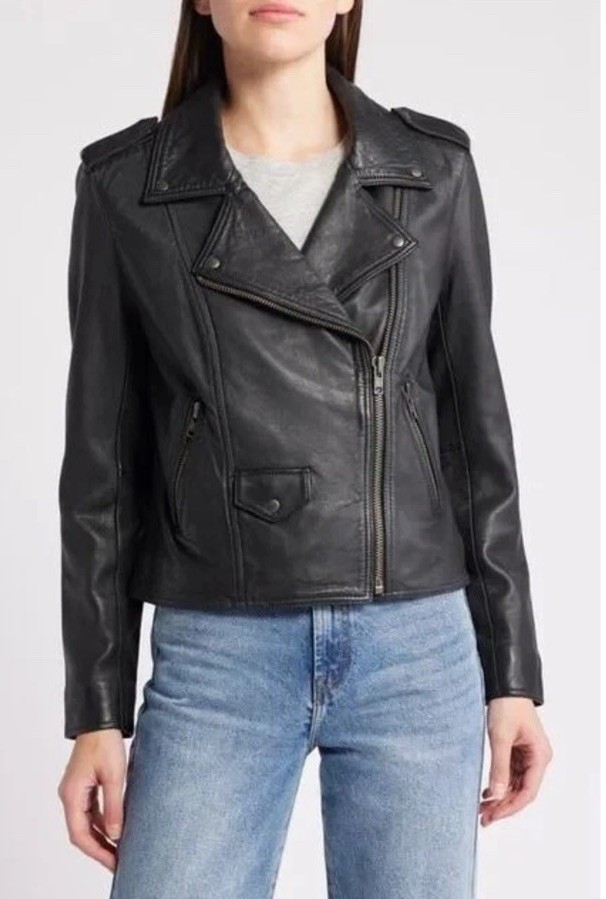 Nueva chaqueta motera de cuero Treasure & Bond en negro talla M $395