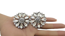 Rhinestone Shoe Clips Sparkly Marquise Flower Starburst Shaped Large 1.75" Bling