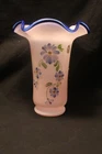 FENTON 100 YEARS PINK OVERLAY VASE COBALT TRIM HAND PAINTED DAISIES