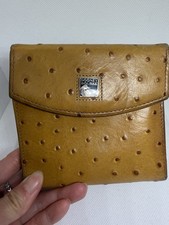 Vintage Dooney & Bourke Made In USA Caramel Tan Ostrich Embossed Leather Wallet