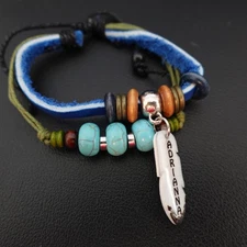 Adrianna Personalized Boho Bracelet Blue Leather Stacked Hippie Chic Indie Name