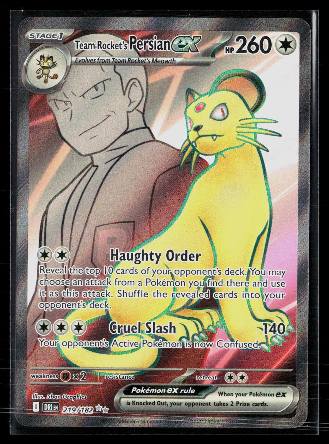 Team Rocket's Persian ex 219/182 Ultra Rare Destined Rivals Pokemon NM
