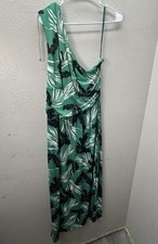 Vince Camuto One Shoulder Tropical Green Vacation Resort Cruise Maxi SZ Large