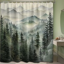Mountain Shower Curtain Forest, Nature Shower 70"W x 72"L Pack of 1 Green