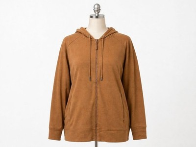 Woolx Ryann Merino Wool Travel Hoodie Sahara Dust Brown Zip Size 1X Plus