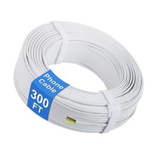 Phone Cable 300FT White Extension Cord 4-Core Solid Copper 26 AWG Flat RJ11
